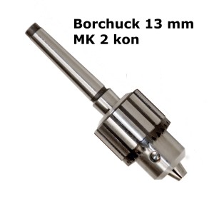 13 mm chuck komplett med MK 2 konfeste og nøkkel
